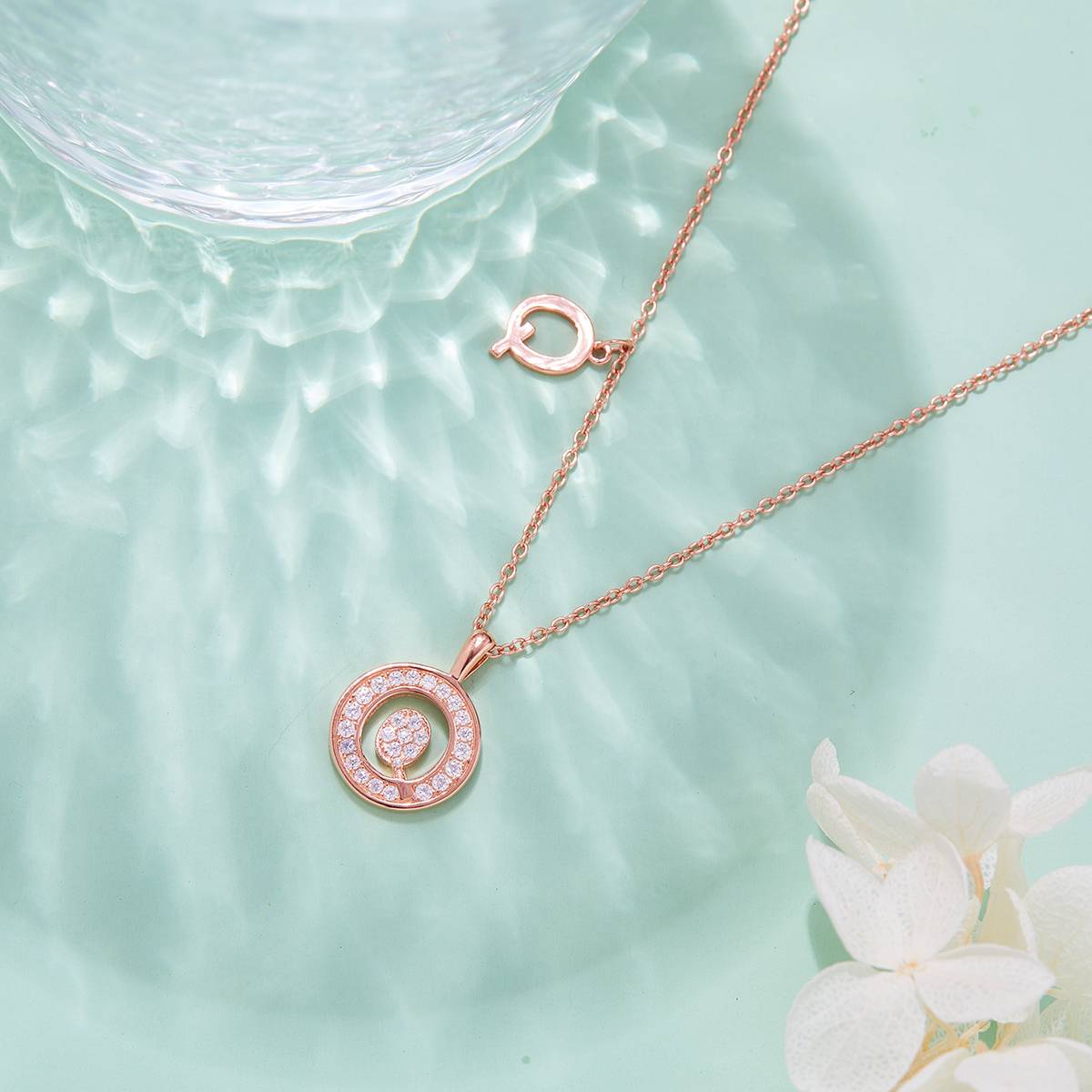 Q-style pendant S925 silver plated rose gold Moissanite light luxury letter necklace